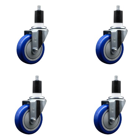 Service Caster 4'' SS Blue Poly Wheel Swivel 1-1/2'' Expanding Stem Caster Set, 4PK SCC-SSEX20S414-PPUB-BLUE-112-4